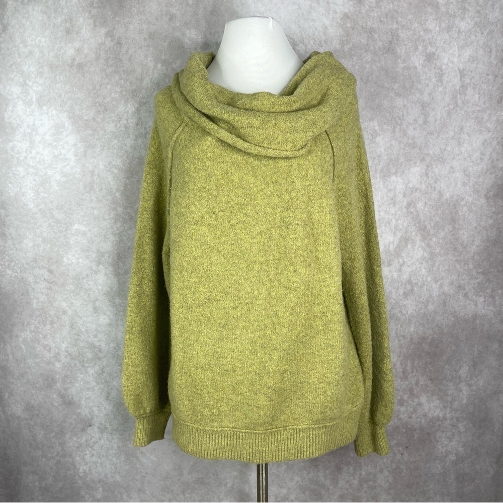 Free People Echo Beach Cowlneck Pullover Wool Blend Sweater In Olive Green Sz S